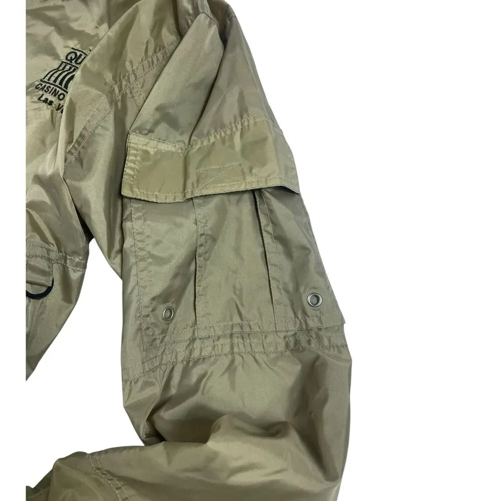 Vintage Las Vegas Bomber Jacket Mens MED Tan‎ Nylon 4 Queens Casino 90s Pockets